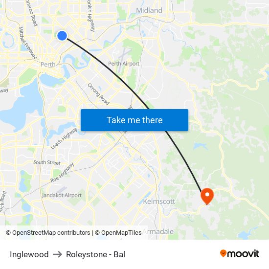 Inglewood to Roleystone - Bal map