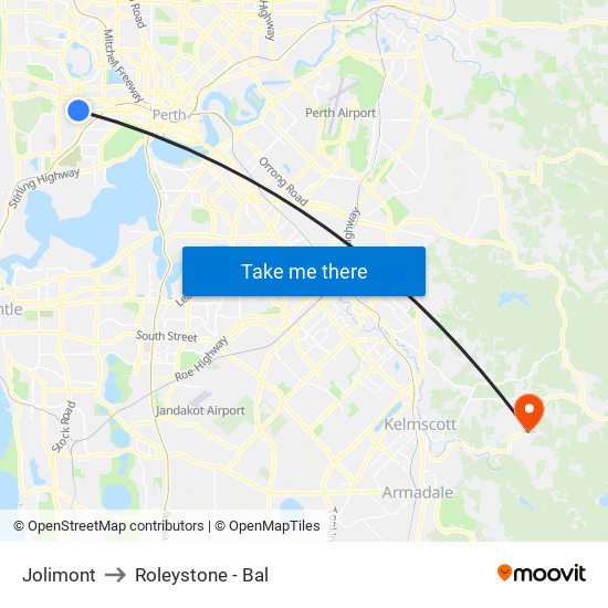 Jolimont to Roleystone - Bal map