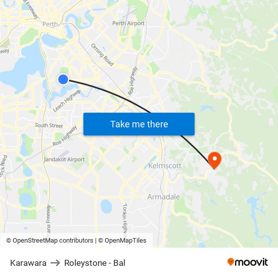 Karawara to Roleystone - Bal map