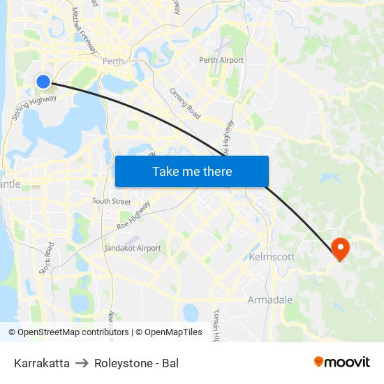 Karrakatta to Roleystone - Bal map