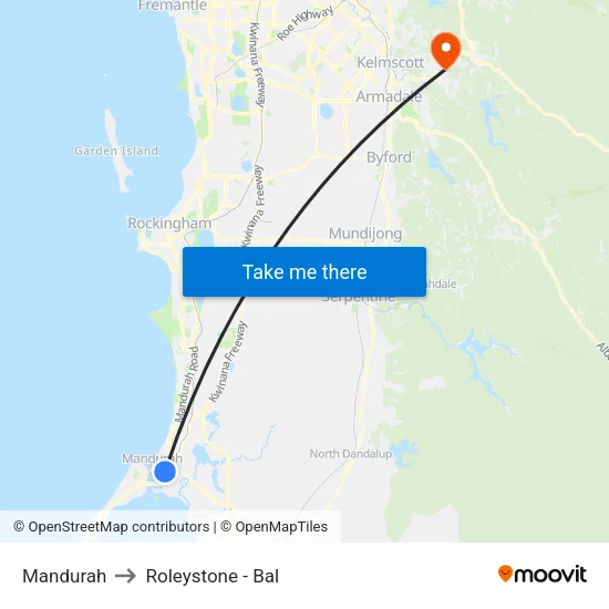 Mandurah to Roleystone - Bal map