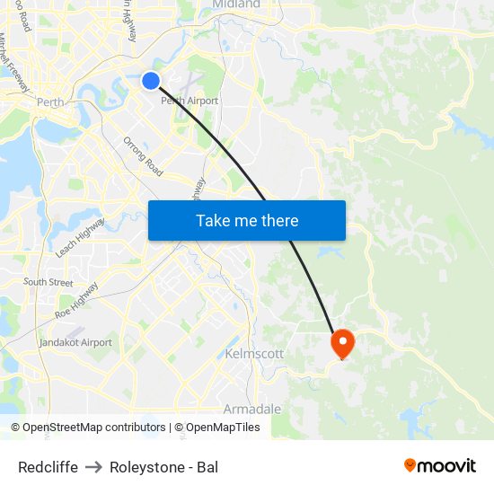 Redcliffe to Roleystone - Bal map