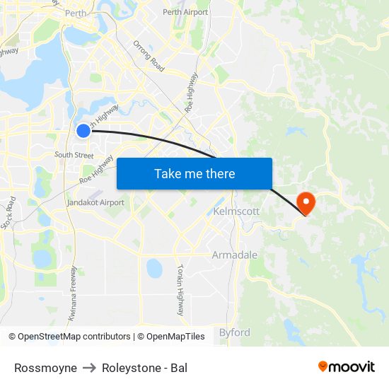 Rossmoyne to Roleystone - Bal map