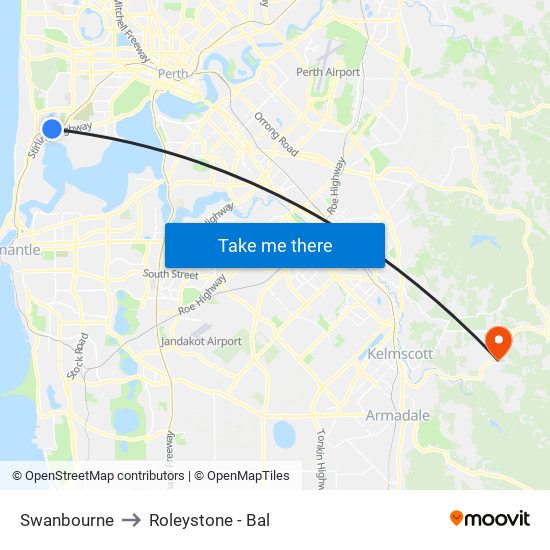 Swanbourne to Roleystone - Bal map