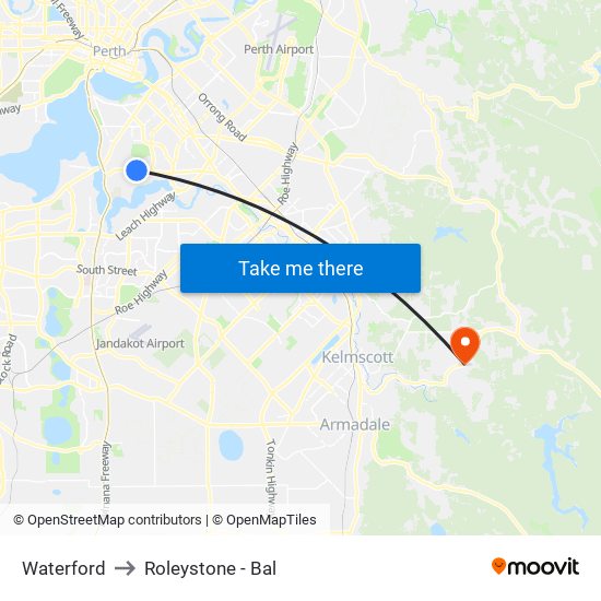 Waterford to Roleystone - Bal map