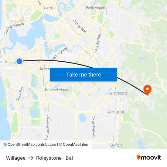 Willagee to Roleystone - Bal map