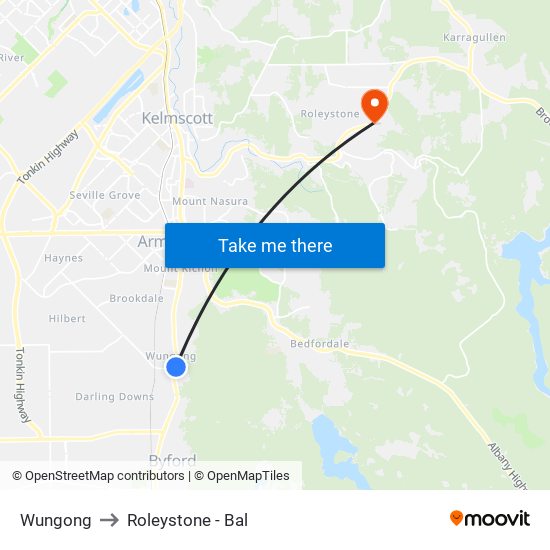 Wungong to Roleystone - Bal map