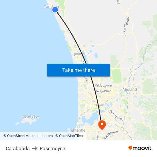 Carabooda to Rossmoyne map