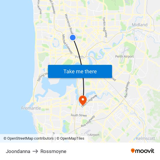 Joondanna to Rossmoyne map