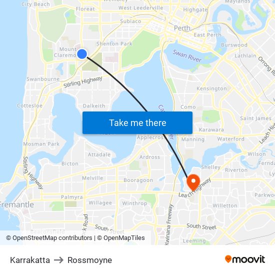 Karrakatta to Rossmoyne map