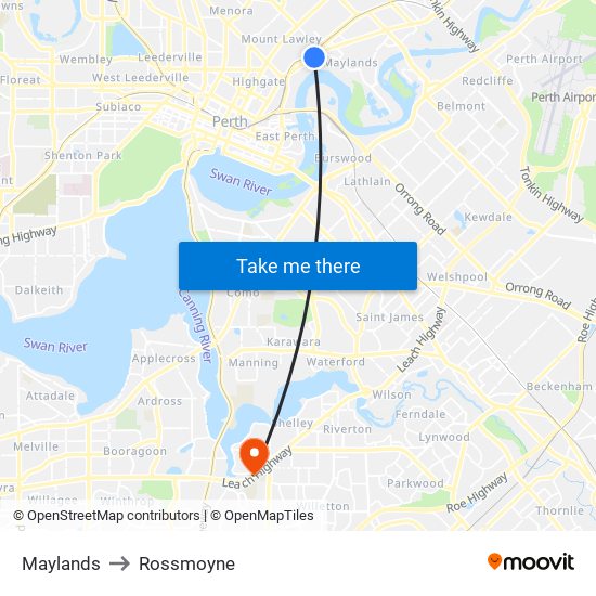 Maylands to Rossmoyne map