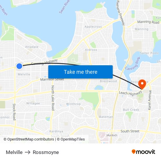 Melville to Rossmoyne map