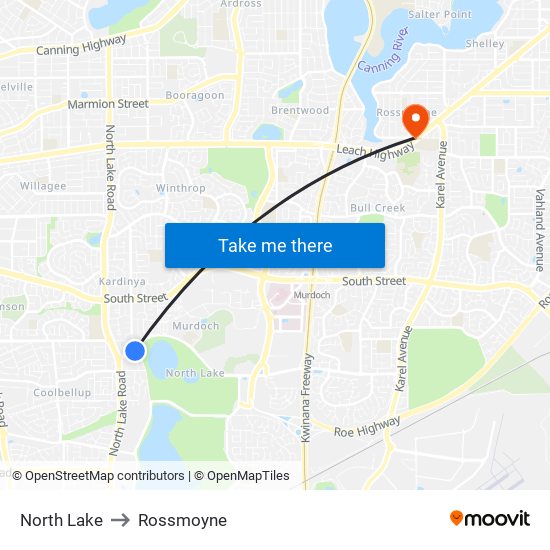 North Lake to Rossmoyne map