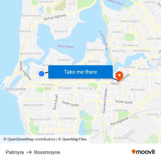 Palmyra to Rossmoyne map