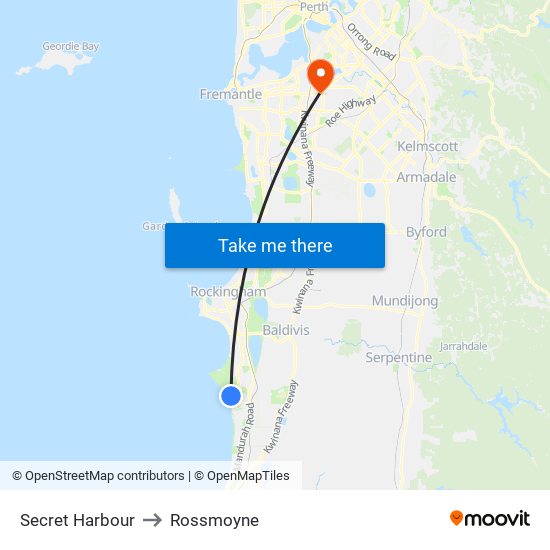 Secret Harbour to Rossmoyne map