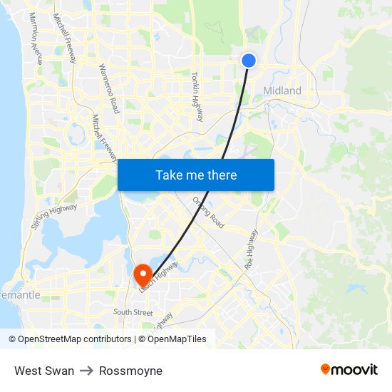 West Swan to Rossmoyne map