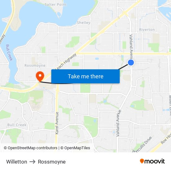 Willetton to Rossmoyne map