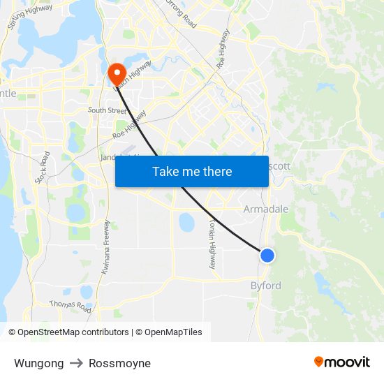 Wungong to Rossmoyne map