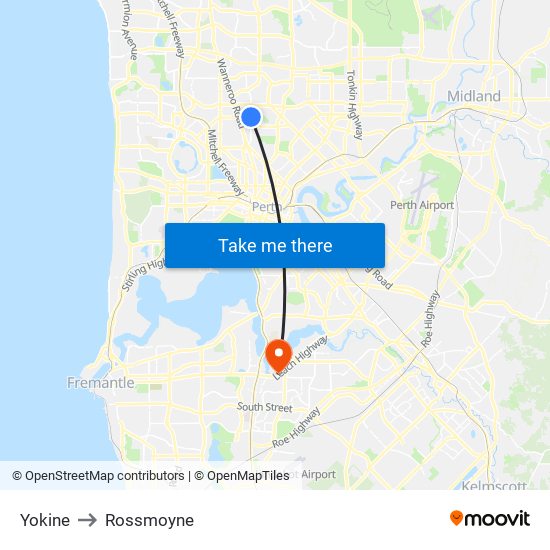 Yokine to Rossmoyne map