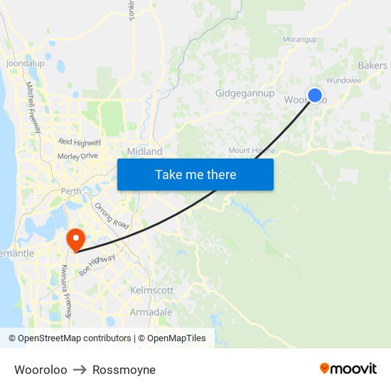 Wooroloo to Rossmoyne map