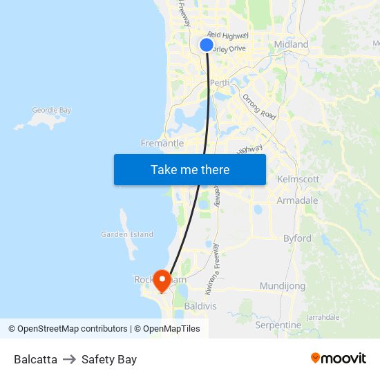 Balcatta to Safety Bay map