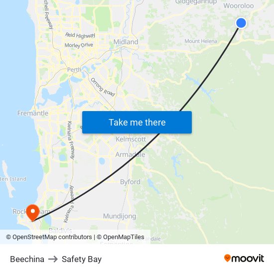 Beechina to Safety Bay map