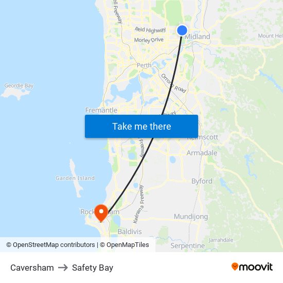 Caversham to Safety Bay map