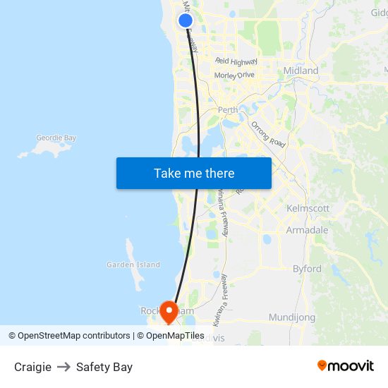 Craigie to Safety Bay map