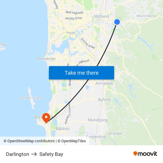 Darlington to Safety Bay map