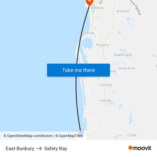 East Bunbury to Safety Bay map