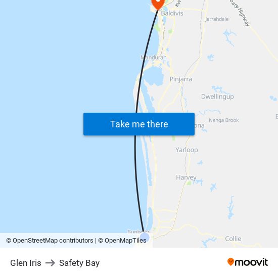 Glen Iris to Safety Bay map