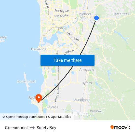 Greenmount to Safety Bay map