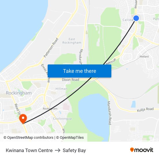 Kwinana Town Centre to Safety Bay map