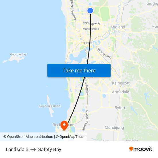 Landsdale to Safety Bay map