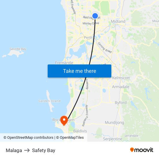 Malaga to Safety Bay map