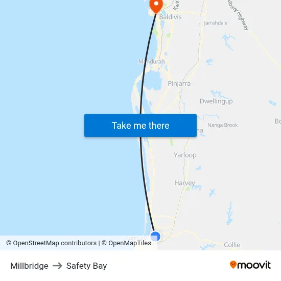 Millbridge to Safety Bay map
