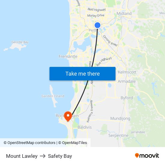 Mount Lawley to Safety Bay map