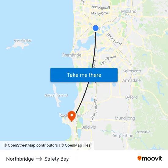 Northbridge to Safety Bay map