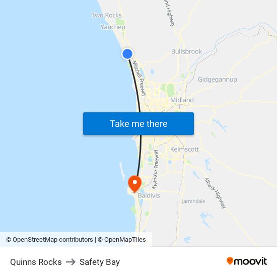 Quinns Rocks to Safety Bay map