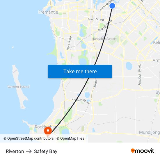 Riverton to Safety Bay map