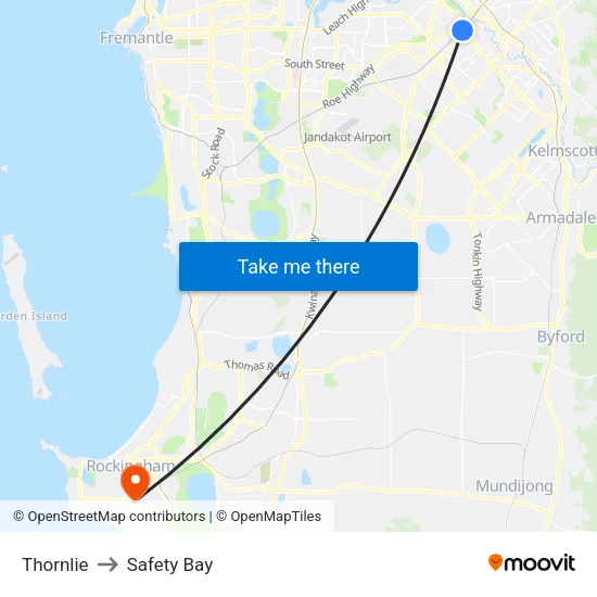 Thornlie to Safety Bay map