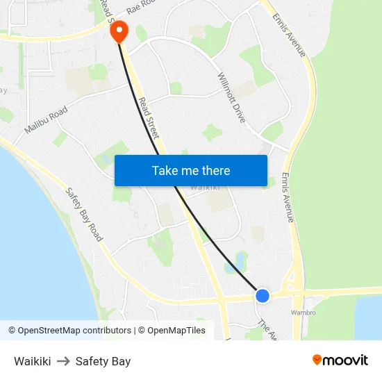 Waikiki to Safety Bay map