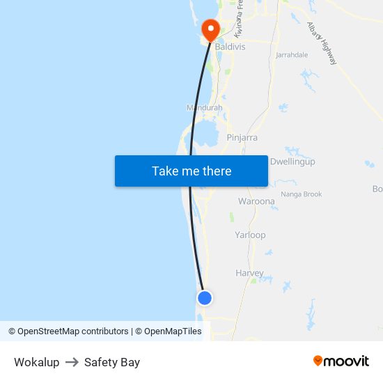 Wokalup to Safety Bay map