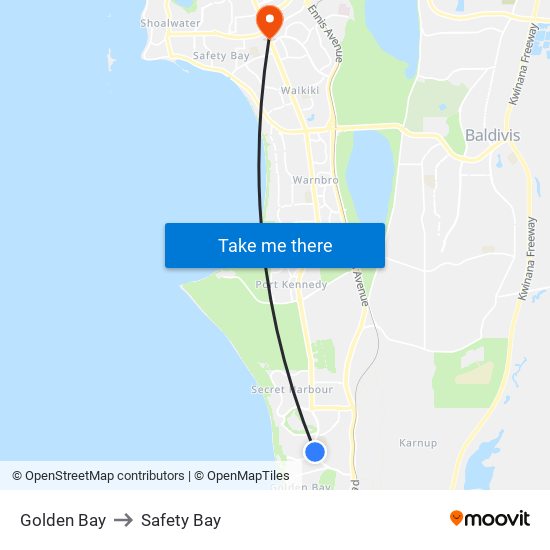 Golden Bay to Safety Bay map