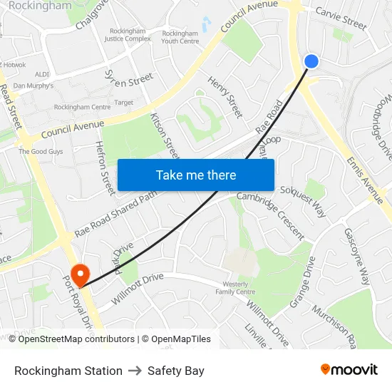 Rockingham Station to Safety Bay map