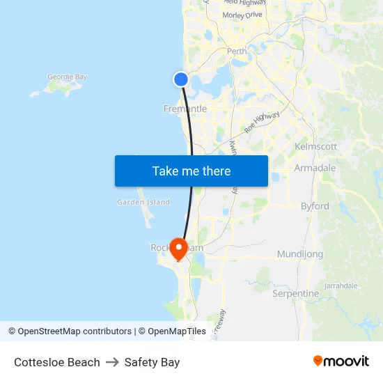 Cottesloe Beach to Safety Bay map
