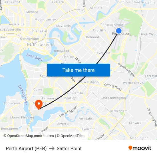 Perth Airport (PER) to Salter Point map
