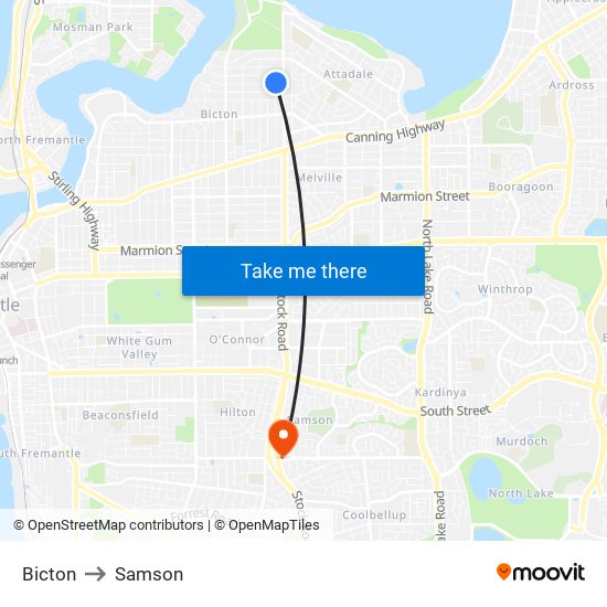 Bicton to Samson map