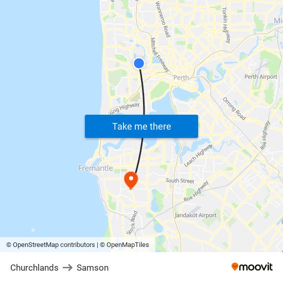 Churchlands to Samson map