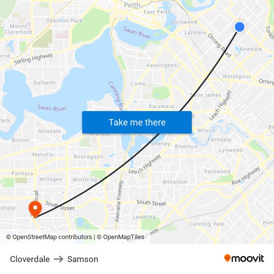 Cloverdale to Samson map